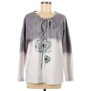 Sheilay Womens Sweatshirt Medium Long Sleeve Soft Comfy Gray White Dandelion